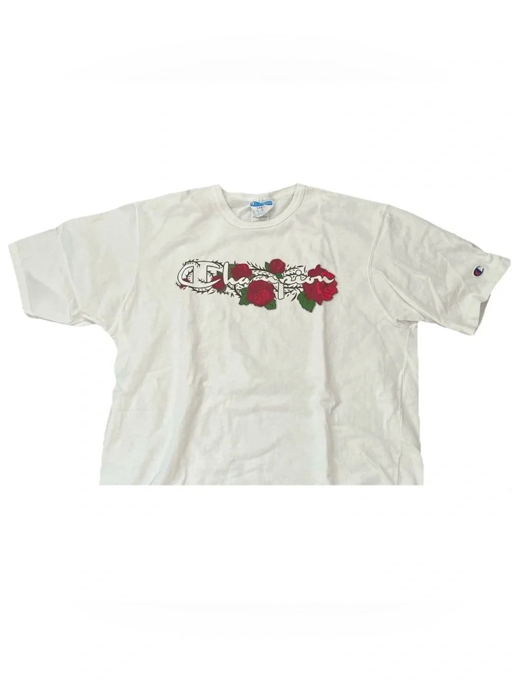 Champion Thorn Rose Graphic T Shirt Mens Size Large White Red Tee Y2K Vintage - Picture 2 of 11